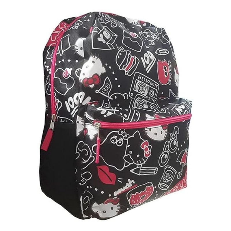 Fast Forward Hello Kitty Black All-Over Print Backpack for Kids 16 Inch Padded Shoulder Bag