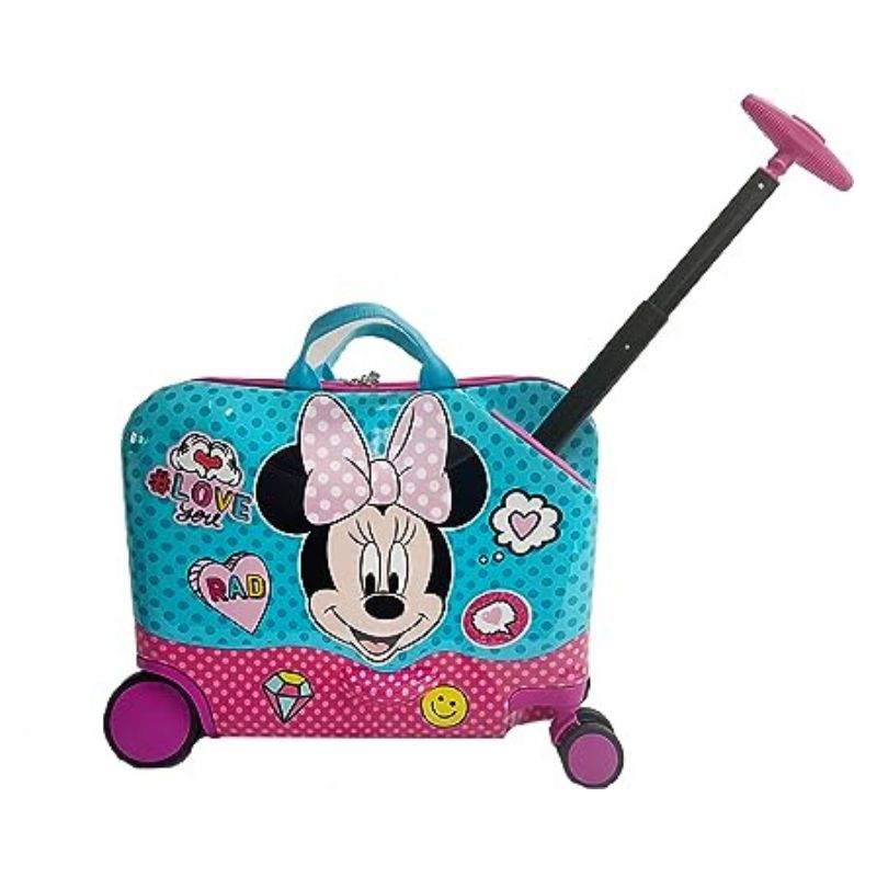 Disney Minnie Mouse Ride on Suitcase for Kids, 18'' Suitcase with Seat for Kids, Cute Lightweight Kids Travel Suitcase Trolley