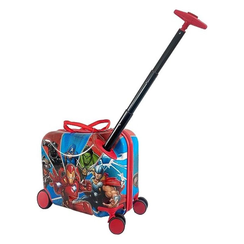 Fast Forward Marvel Heroes Ride on Suitcase for Kids, 18'' Suitcase with Seat for Kids, Cute Lightweight Kids Travel Suitcase Trolley