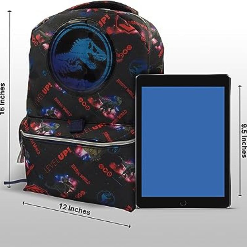 Fast Forward Jurassic Park Backpack for kids - 6 pieces Set, Dinosaur Backpack with Lunch Box, Perfect for Back to School & Elementary Age Boys