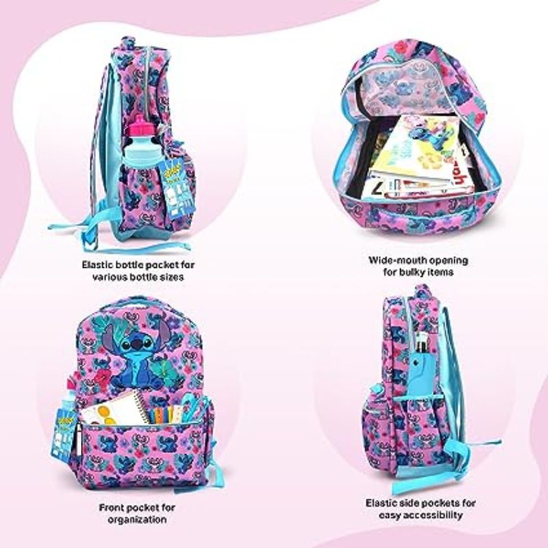 Fast Forward Lilo and Stitch Backpack for Girls - 6-Piece Set, Perfect for School, Stitch Book Bag with Lunch Box, Perfect for Back to School & Elementary Age Girls