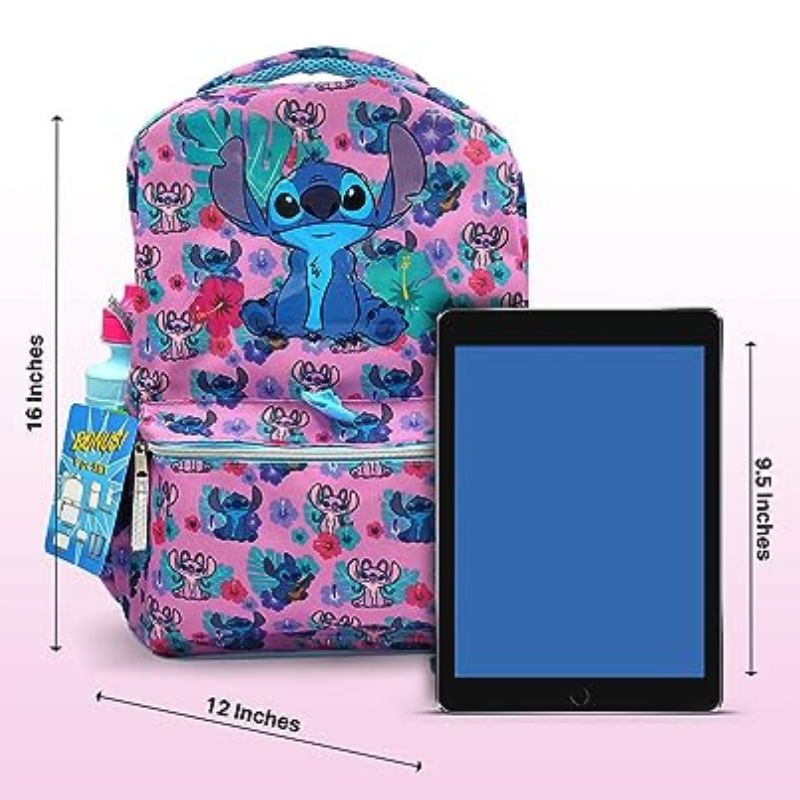 Fast Forward Lilo and Stitch Backpack for Girls - 6-Piece Set, Perfect for School, Stitch Book Bag with Lunch Box, Perfect for Back to School & Elementary Age Girls