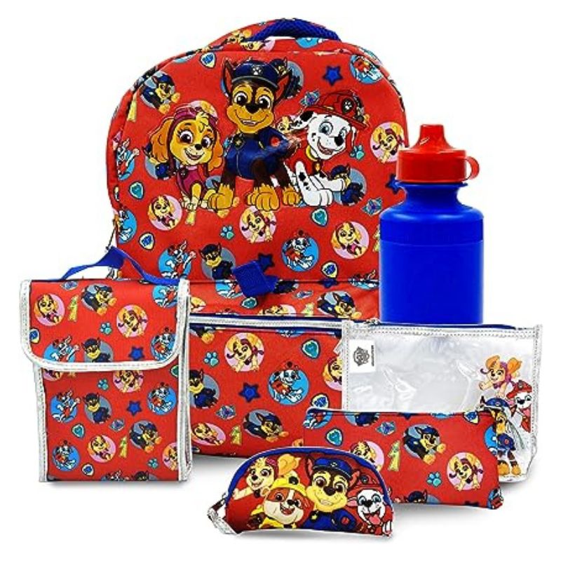 Fast Forward Paw Patrol School Backpack - Complete 6-piece Set for Kids, Paw Patrol Book Bag with Lunch Box, Perfect for Back to School & Elementary Age