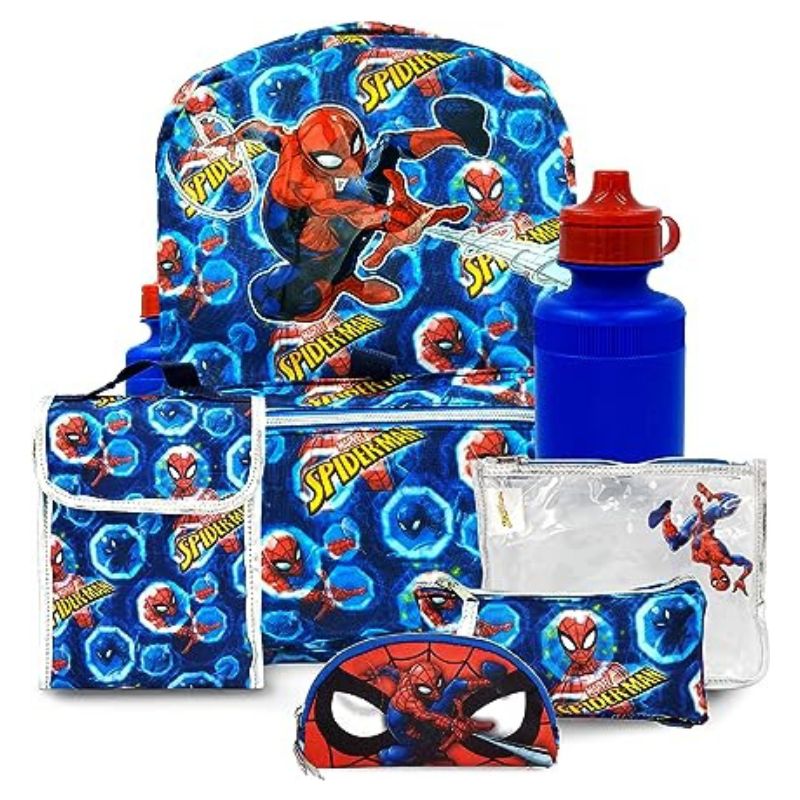 Fast Forward Spiderman Backpack for Boys - 6 Piece Set - Spiderman Backpack with Lunch Box, Perfect for Back to School & Elementary Age