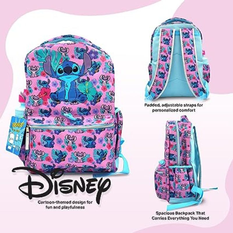 Fast Forward Lilo and Stitch Backpack for Girls - 6-Piece Set, Perfect for School, Stitch Book Bag with Lunch Box, Perfect for Back to School & Elementary Age Girls