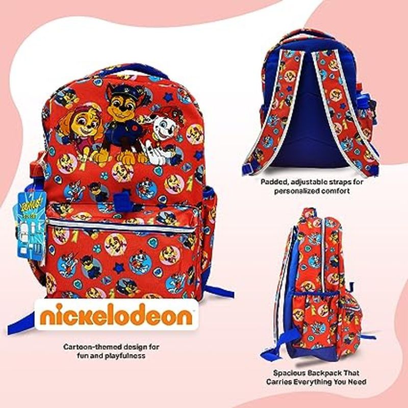 Fast Forward Paw Patrol School Backpack - Complete 6-piece Set for Kids, Paw Patrol Book Bag with Lunch Box, Perfect for Back to School & Elementary Age
