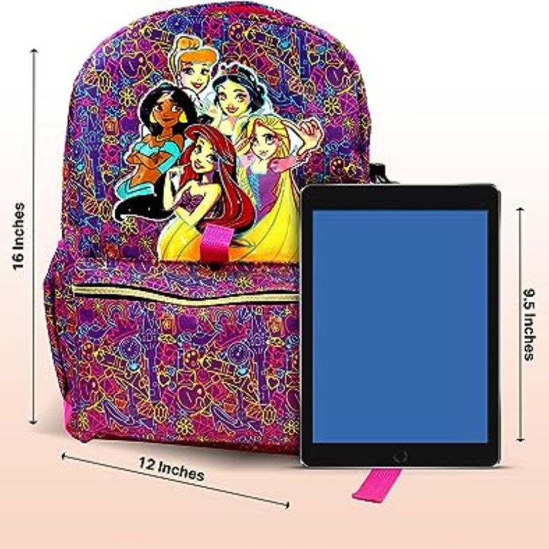 Disney Princess Backpack for Girls - 6-Piece Set, Princess Bookbag with Lunch Box, Ideal for Back to School & Elementary Age Girls