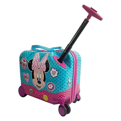 Disney Minnie Mouse Ride on Suitcase for Kids, 18'' Suitcase with Seat for Kids, Cute Lightweight Kids Travel Suitcase Trolley