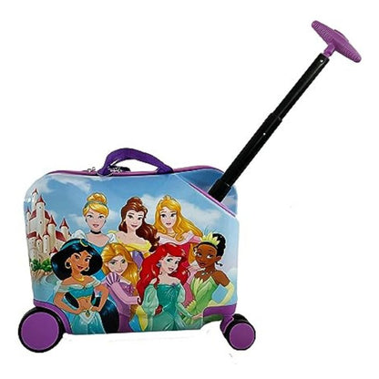 Disney Princess Ride on Suitcase for Kids, 18'' Suitcase with Seat for Kids, Cute Lightweight Kids Travel Suitcase Trolley