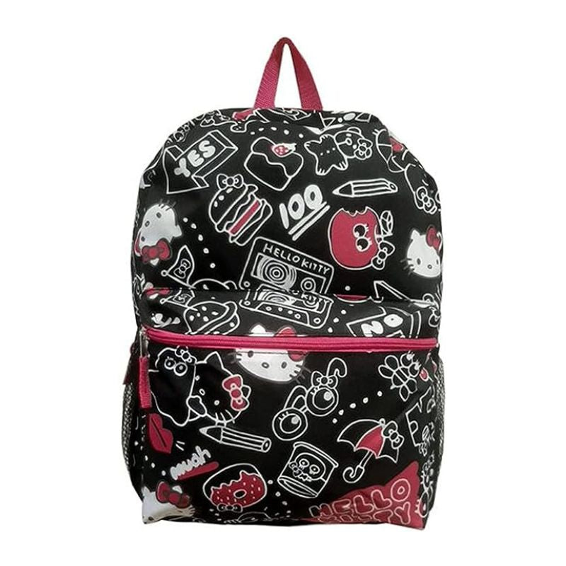Fast Forward Hello Kitty Black All-Over Print Backpack for Kids 16 Inch Padded Shoulder Bag