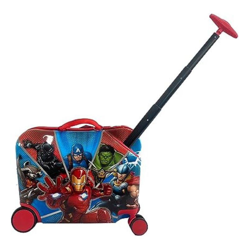 Fast Forward Marvel Heroes Ride on Suitcase for Kids, 18'' Suitcase with Seat for Kids, Cute Lightweight Kids Travel Suitcase Trolley