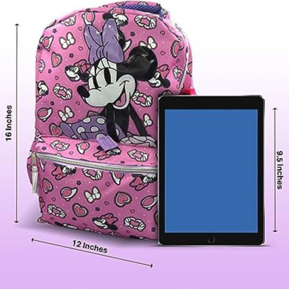 Fast Forward Minnie Mouse Backpack with Lunch Box - 6-Piece Set, Minnie Mouse Bookbag, Perfect for Back to School & Elementary Age Girls