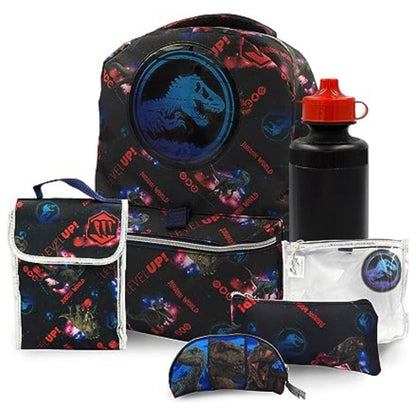 Fast Forward Jurassic Park Backpack for kids - 6 pieces Set, Dinosaur Backpack with Lunch Box, Perfect for Back to School & Elementary Age Boys