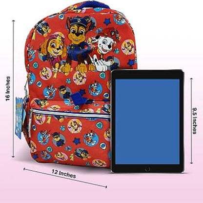 Fast Forward Paw Patrol School Backpack - Complete 6-piece Set for Kids, Paw Patrol Book Bag with Lunch Box, Perfect for Back to School & Elementary Age