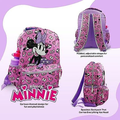 Fast Forward Minnie Mouse Backpack with Lunch Box - 6-Piece Set, Minnie Mouse Bookbag, Perfect for Back to School & Elementary Age Girls