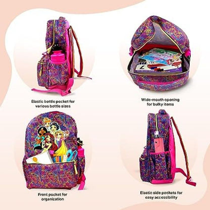 Disney Princess Backpack for Girls - 6-Piece Set, Princess Bookbag with Lunch Box, Ideal for Back to School & Elementary Age Girls