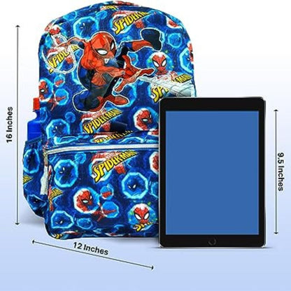 Fast Forward Spiderman Backpack for Boys - 6 Piece Set - Spiderman Backpack with Lunch Box, Perfect for Back to School & Elementary Age