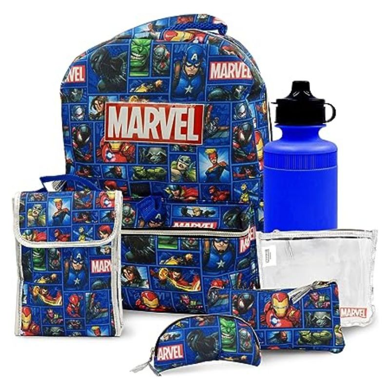Marvel Backpack for Boys 4-8 Years, 6 Piece Set, Kids Backpack with Lunch Box, Ideal for Back to School & Elementary Age