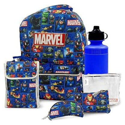 Marvel Backpack for Boys 4-8 Years, 6 Piece Set, Kids Backpack with Lunch Box, Ideal for Back to School & Elementary Age