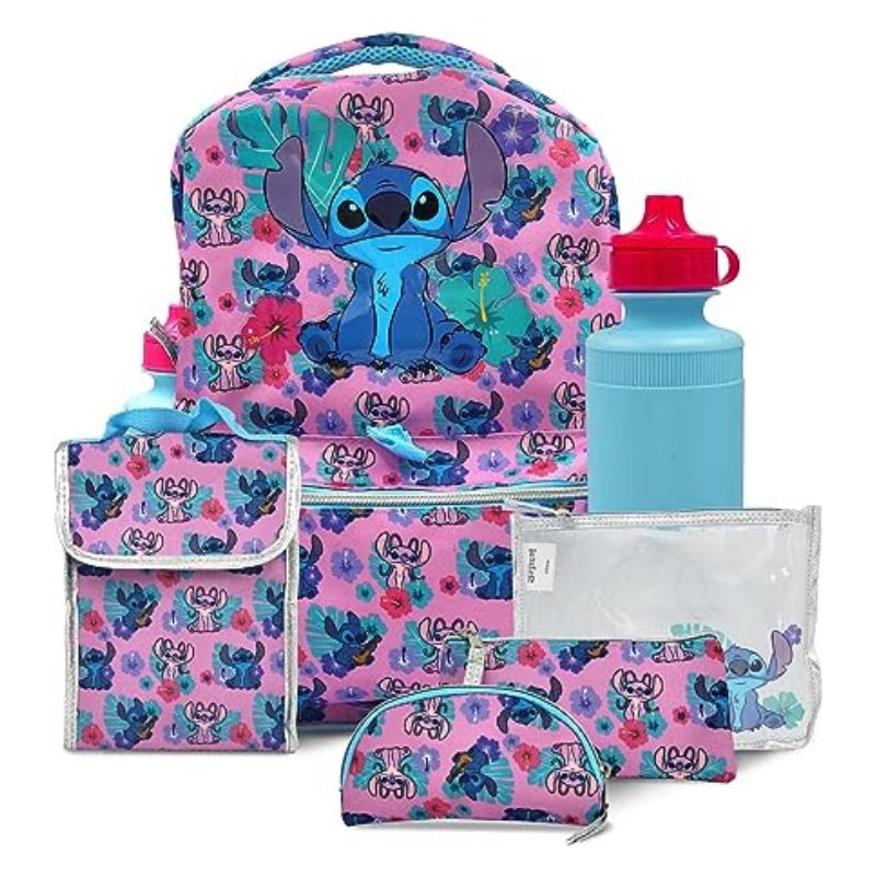 Fast Forward Lilo and Stitch Backpack for Girls - 6-Piece Set, Perfect for School, Stitch Book Bag with Lunch Box, Perfect for Back to School & Elementary Age Girls