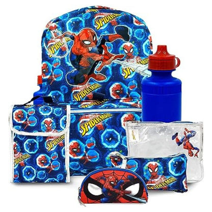 Fast Forward Spiderman Backpack for Boys - 6 Piece Set - Spiderman Backpack with Lunch Box, Perfect for Back to School & Elementary Age