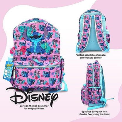 Fast Forward Lilo and Stitch Backpack for Girls - 6-Piece Set, Perfect for School, Stitch Book Bag with Lunch Box, Perfect for Back to School & Elementary Age Girls